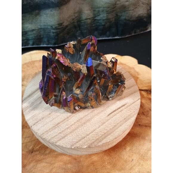 Rainbow Aqua Aura Quartz Crystal Cluster Points Titanium Coating .95lbs - Picture 3 of 16